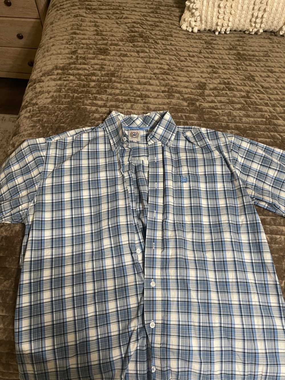 Cinch Blue and White Plaid Short-Sleeve Button-Down Shirt